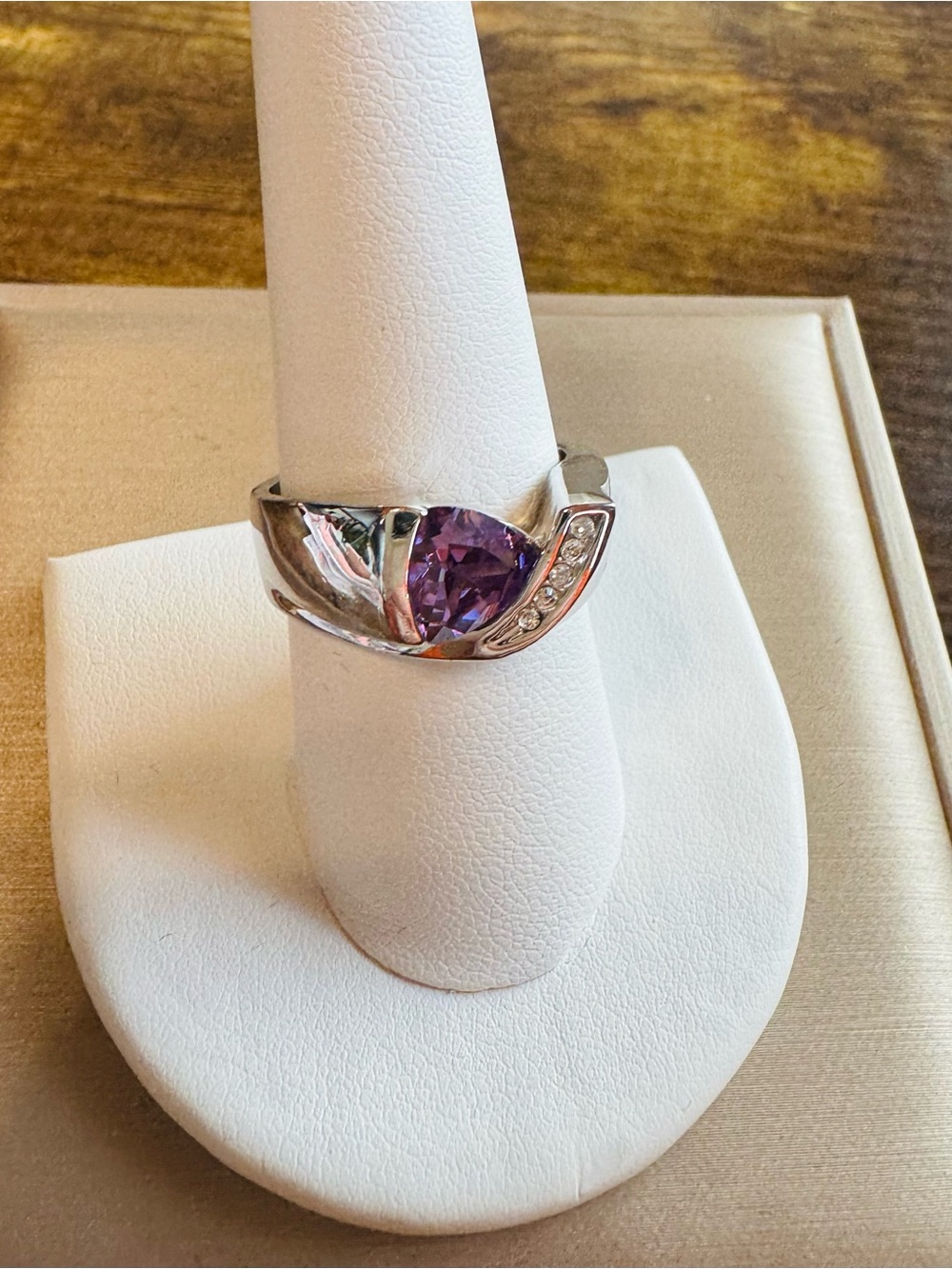 Amethyst CZ Wave Ring 18KGE Gold Electroplated Statement Ring Size 8